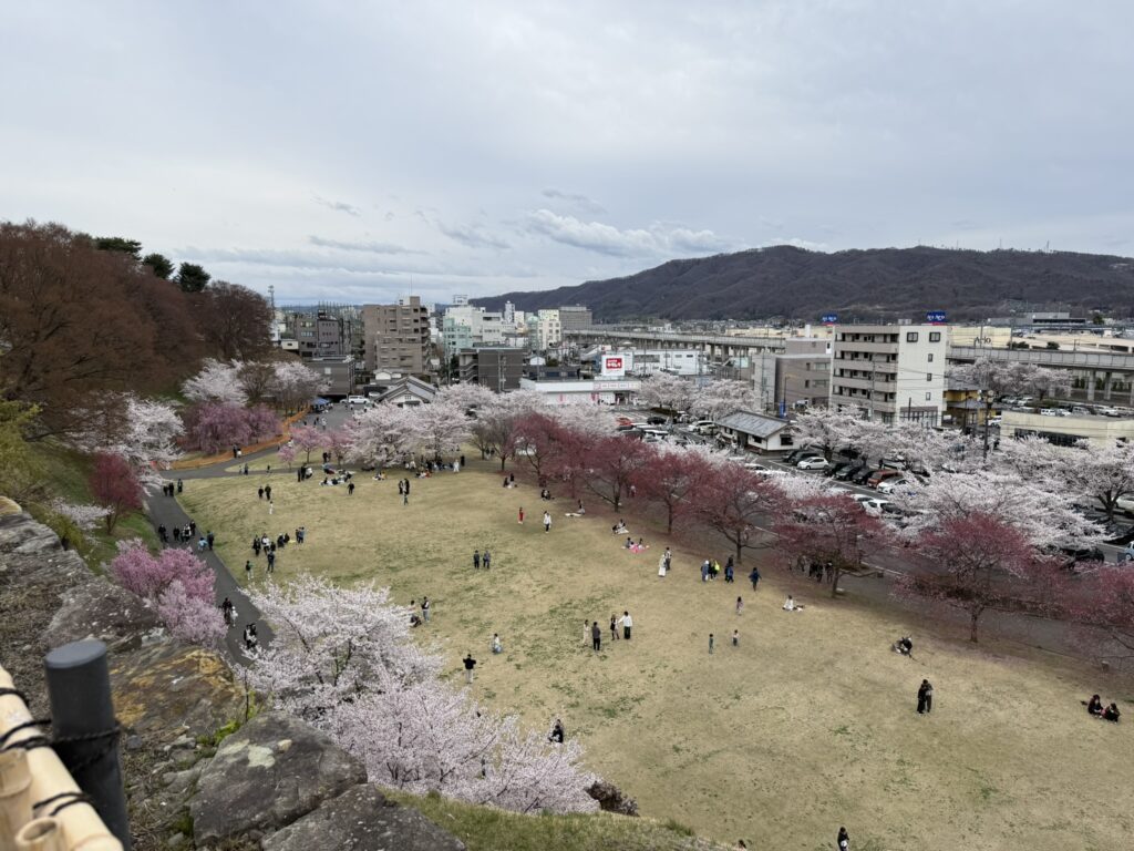 真田神社から見下ろしたやぐら下芝生公園